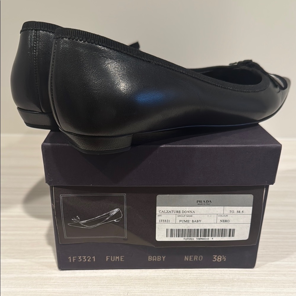 Prada Black Leather Flats Size 38.5 - Picture 2 of 5